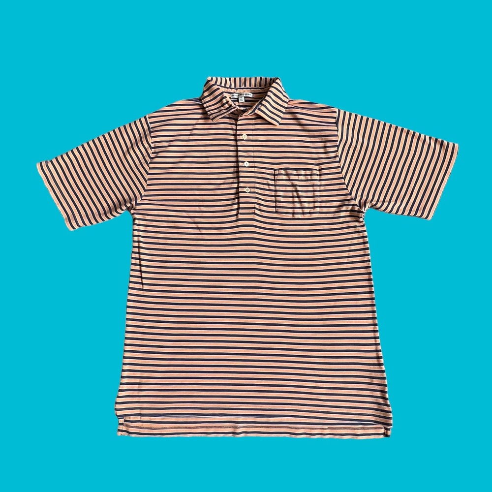 Peter Millar Polo Shirt Golf Blue Orange Striped Lightweight Men Size Medium